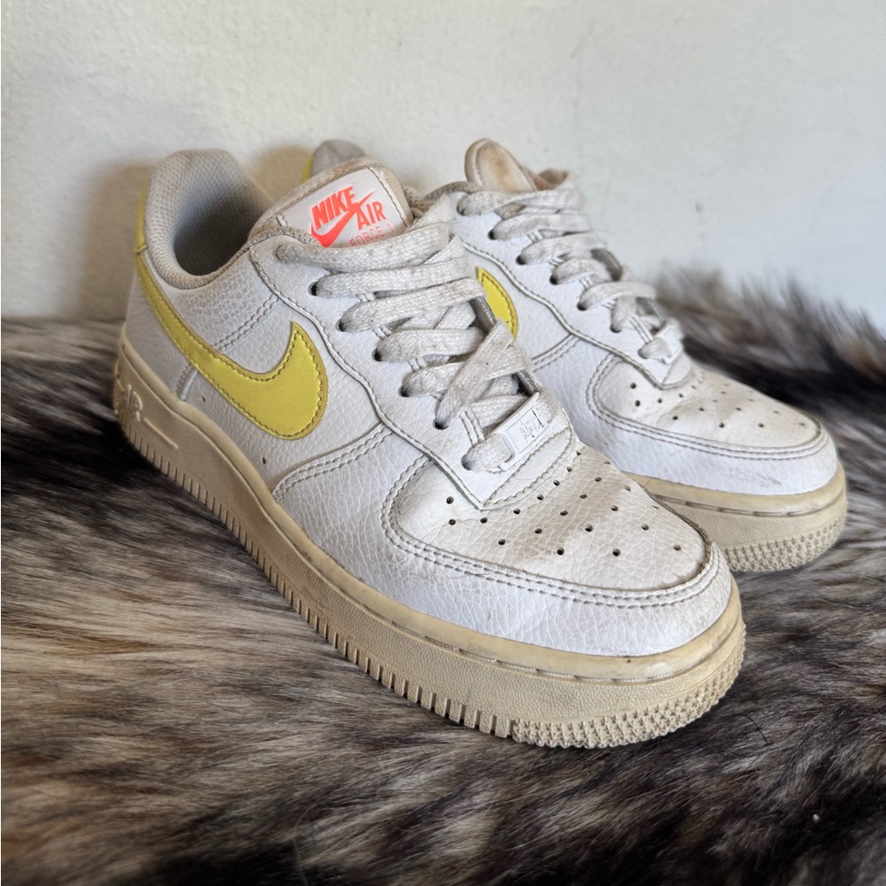 White Nike Air Force 1 with Yellow Check